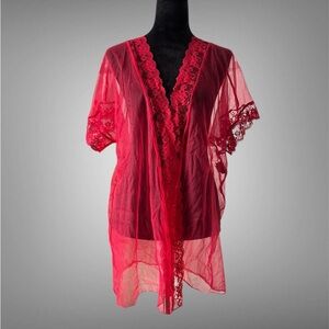 Risqué Elegant Red Lace Kimono Robe